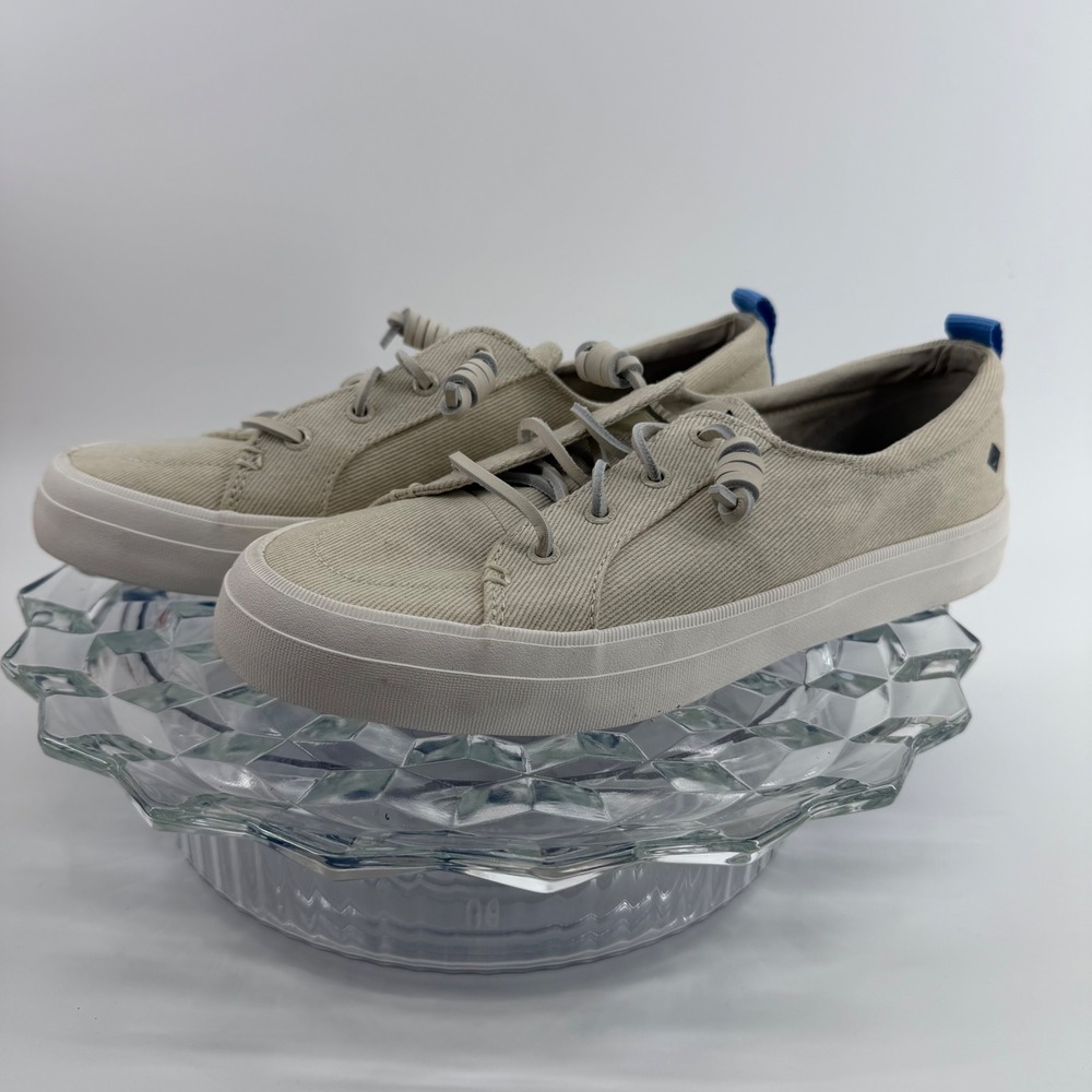Sperry Crest Vibe Washed Twill Womens Sneakers White Cream STS84910 Size 10 M